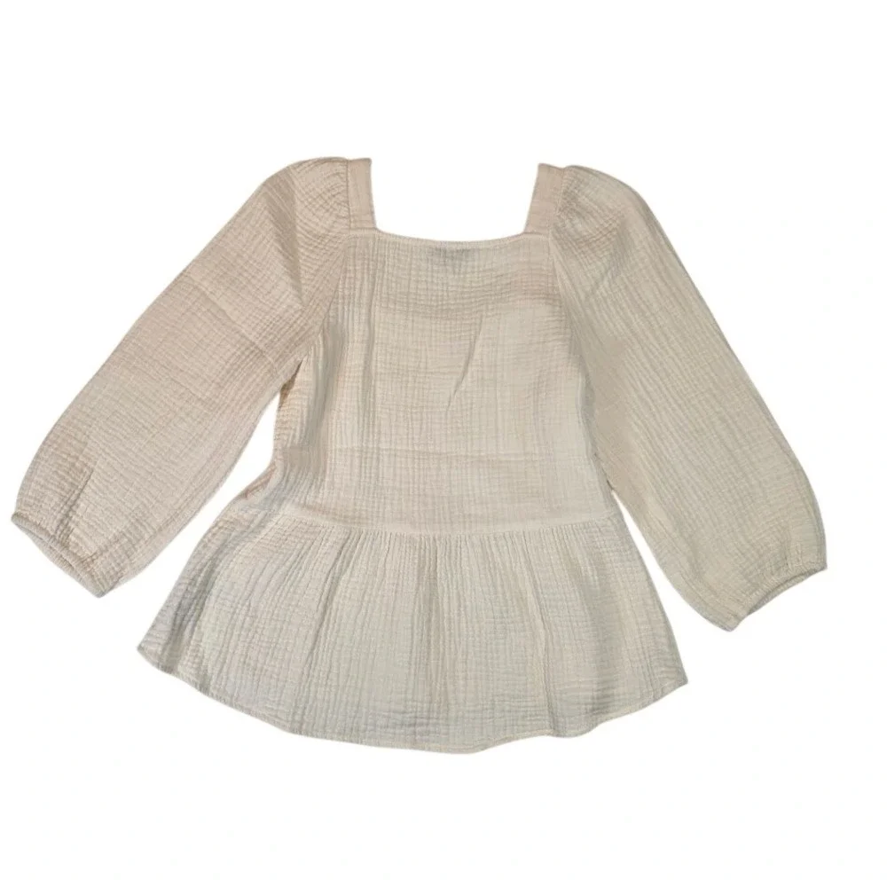 Madewell‎ XS Lightspun Millbrook Peplum Top Ivory Gauze Puff Sleeve Square Neck